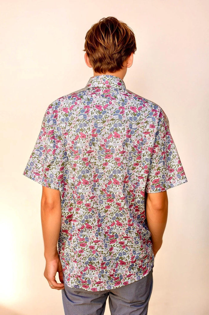Liberty Print Men's Shirt Short Sleeve Men Shirt: Botanical Floral Cotton Button-Up