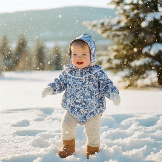 Liberty Ruffle Collar Long Sleeve Bubble Romper: Baby Winter Onesie, Floral Print