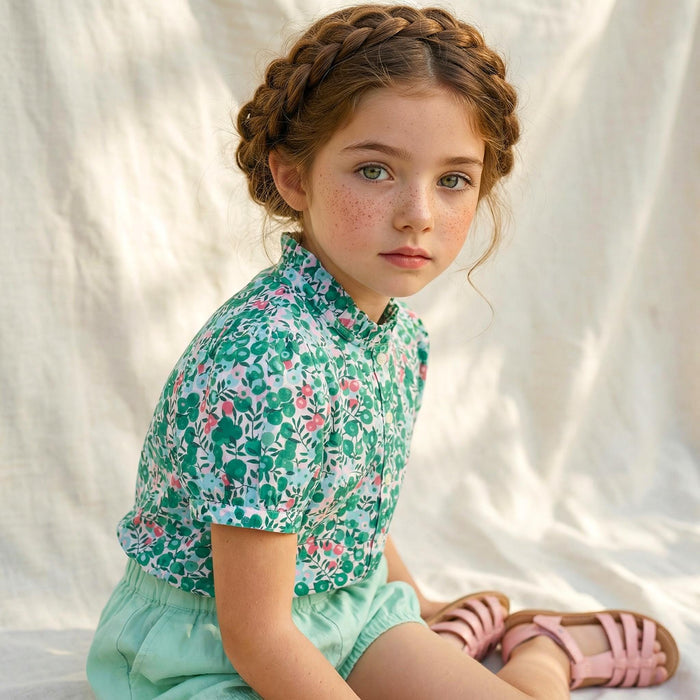 Liberty Tana Lawn Ruffle Collar Top, Ditsy Floral Print Blouse, Cotton Handmade Clothing