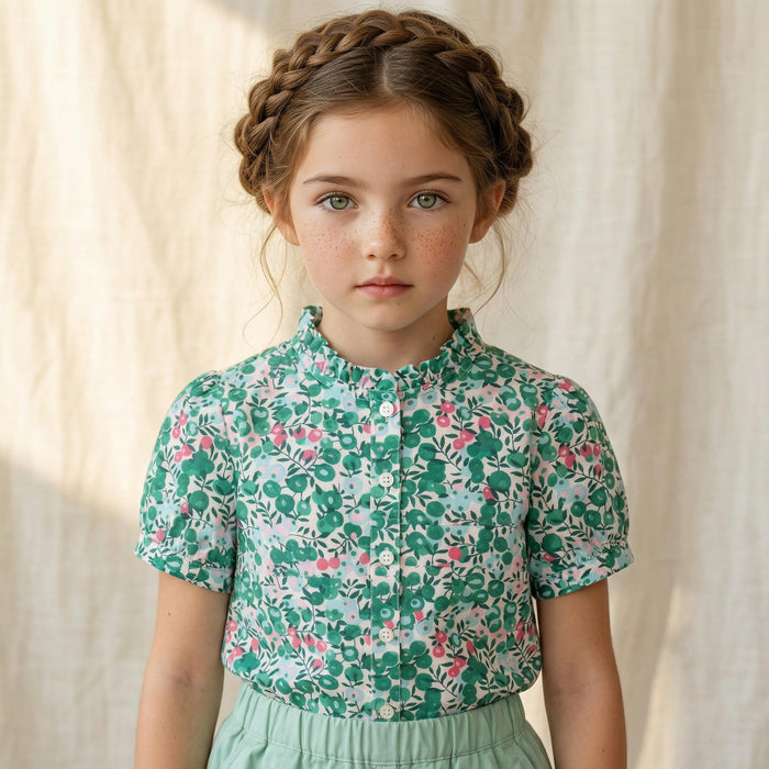 Liberty Tana Lawn Ruffle Collar Top, Ditsy Floral Print Blouse, Cotton Handmade Clothing