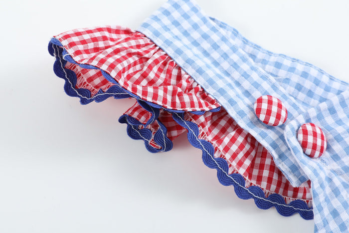 Light Blue and Red Gingham USA Flag Ruffle Romper - Lil Cactus