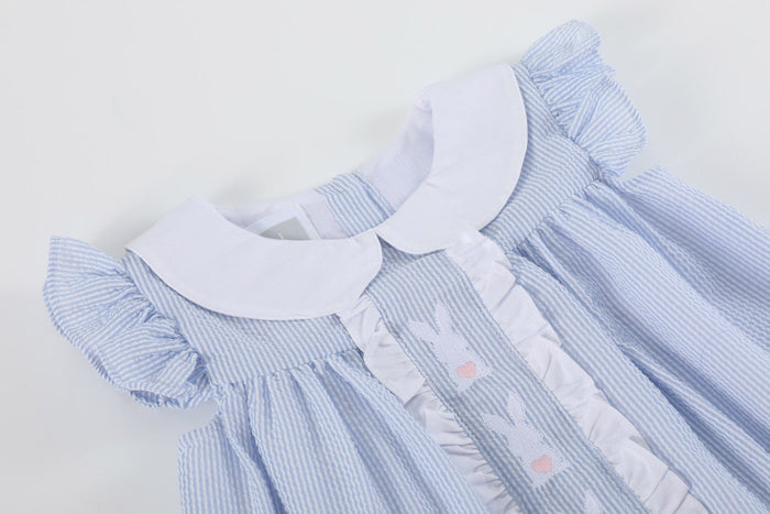 Light Blue Easter Bunny Ruffle Yoke Dress - Lil Cactus
