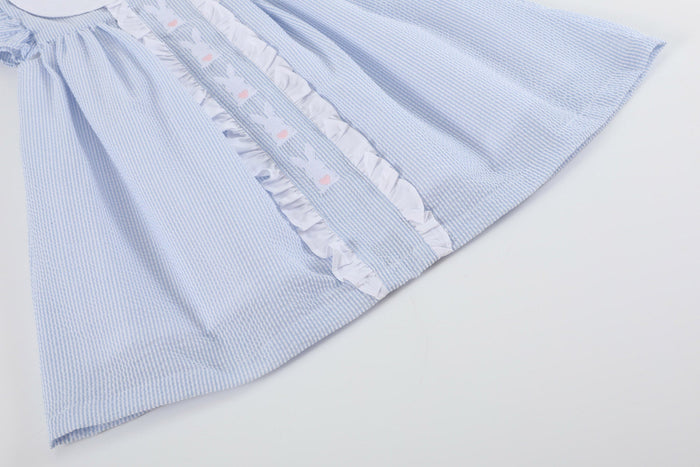 Light Blue Easter Bunny Ruffle Yoke Dress - Lil Cactus