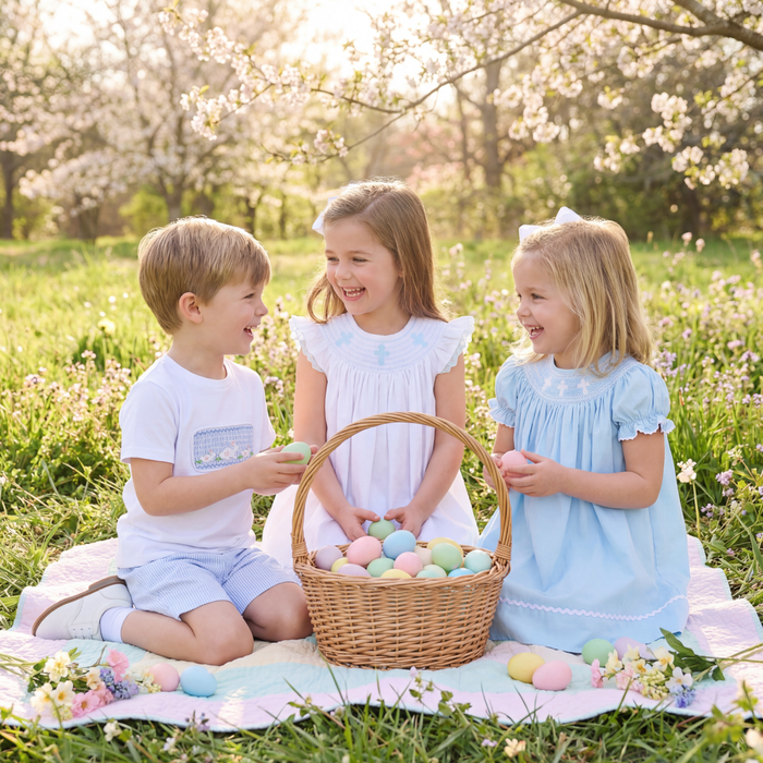 Light Blue Crosses Smocked Bishop Dress - Lil Cactus