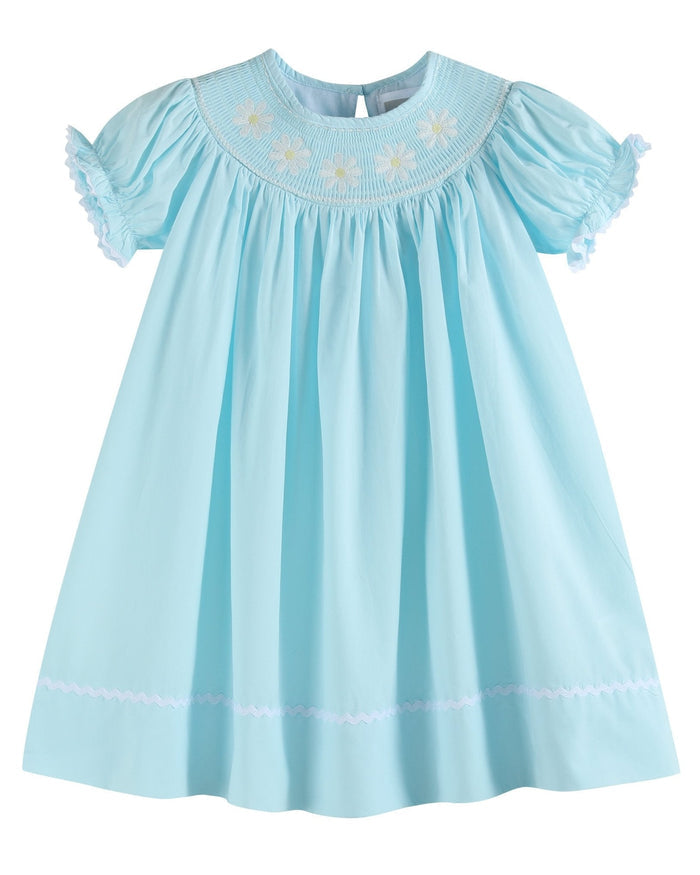 Light Blue Daisy Smocked Bishop Dress - Lil Cactus