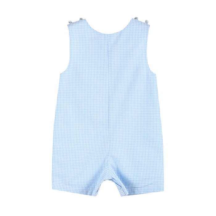 Light Blue Gingham Easter Bunny Applique Shortalls - Lil Cactus