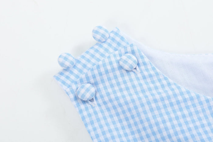 Light Blue Gingham Easter Bunny Applique Shortalls - Lil Cactus