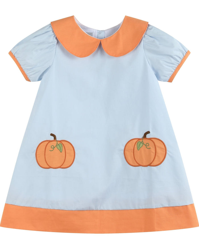Light Blue Pumpkin Applique Collared Dress - Lil Cactus