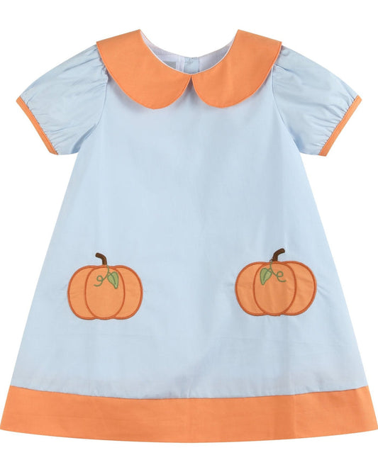 Light Blue Pumpkin Applique Collared Dress - Lil Cactus
