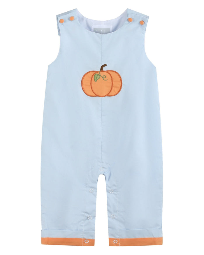 Light Blue Pumpkin Applique Overalls - Lil Cactus