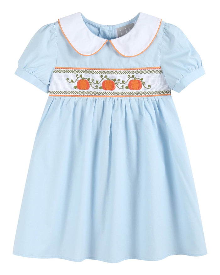 Light Blue Pumpkin Vine Smocked Dress - Lil Cactus