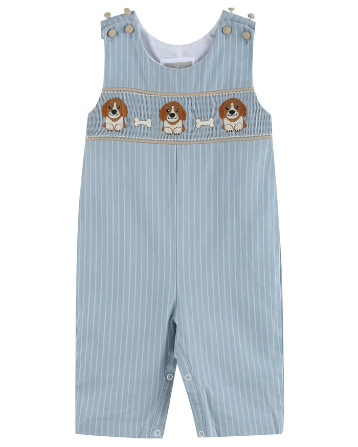 Light Blue Puppy Smocked Overalls - Lil Cactus