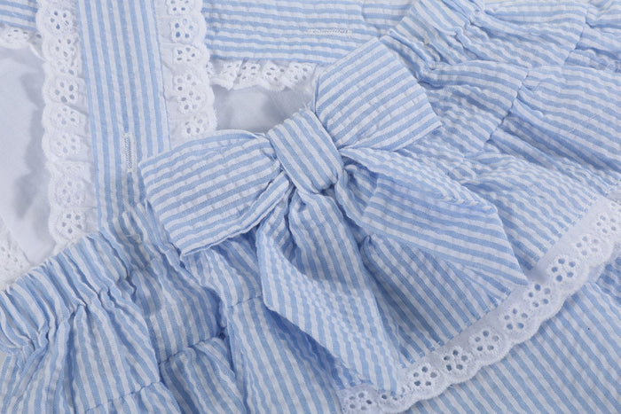 Light Blue Seersucker Easter Bunny Ruffle Romper - Lil Cactus