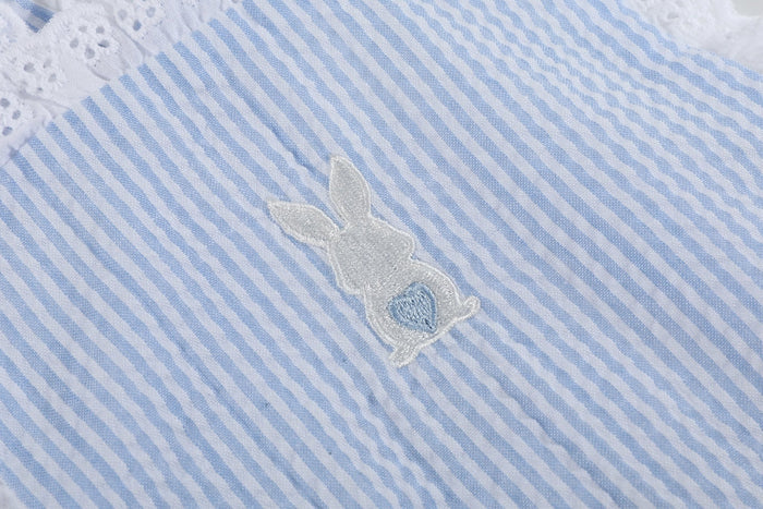 Light Blue Seersucker Easter Bunny Ruffle Romper - Lil Cactus