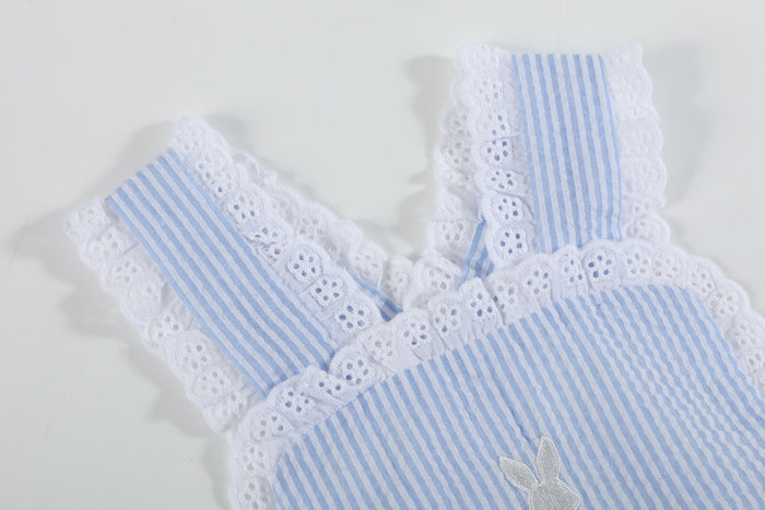 Light Blue Seersucker Easter Bunny Ruffle Romper - Lil Cactus