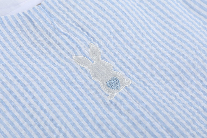 Light Blue Seersucker Easter Bunny Overalls - Lil Cactus