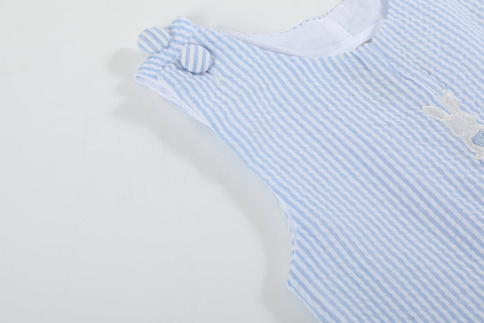 Light Blue Seersucker Easter Bunny Overalls - Lil Cactus