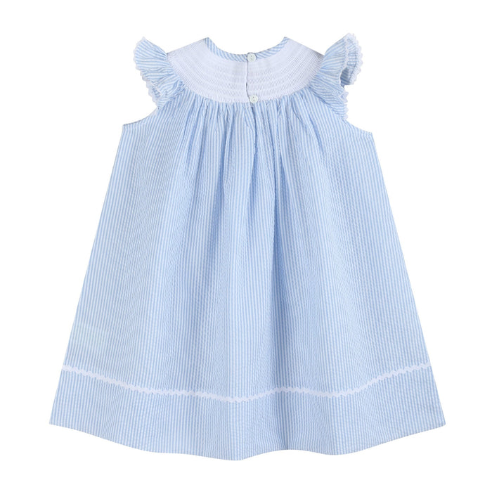 Light Blue Seersucker Easter Bunny Smocked Bishop Dress - Lil Cactus