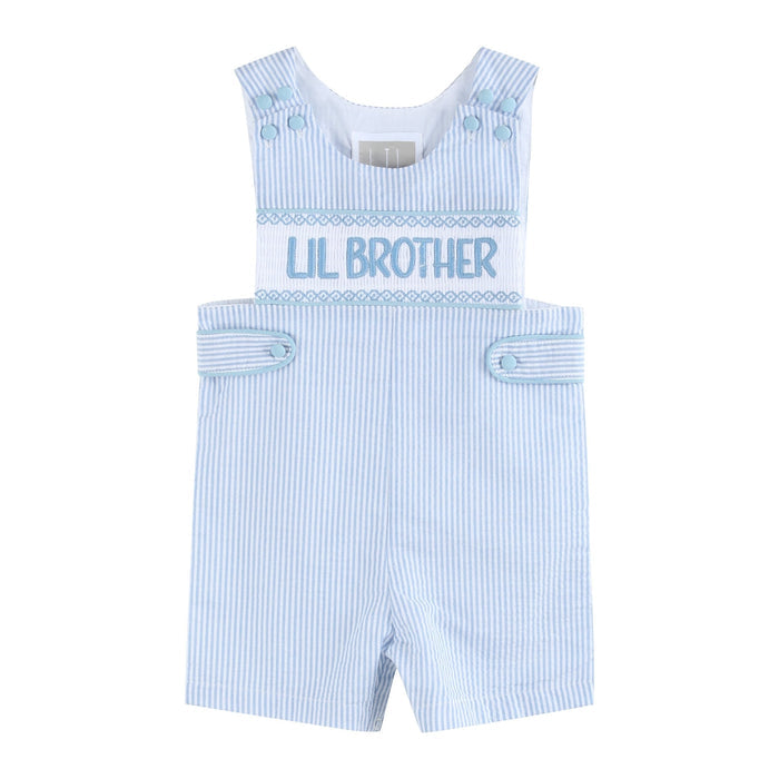 Light Blue Seersucker Lil Brother Smocked Jon Jons - Lil Cactus