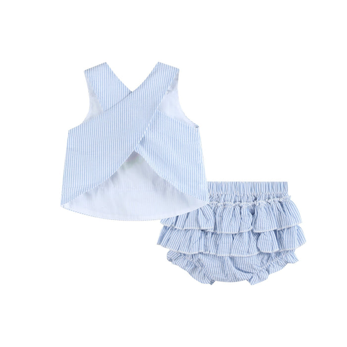 Light Blue Seersucker Turtle 2pc Bloomer Set - Lil Cactus