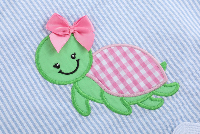 Light Blue Seersucker Turtle 2pc Bloomer Set - Lil Cactus