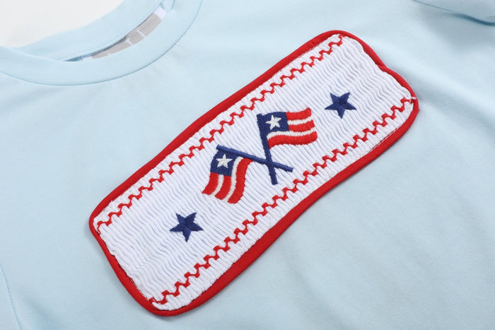 Light Blue USA Flag Smocked T-Shirt and Shorts Set - Lil Cactus