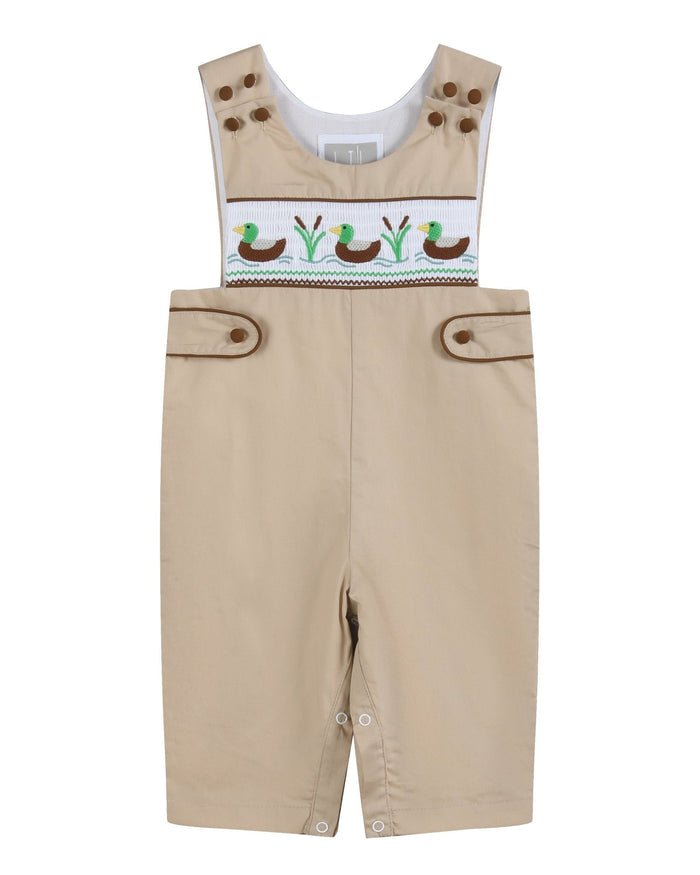 Light Brown Mallard Smocked Overalls - Lil Cactus