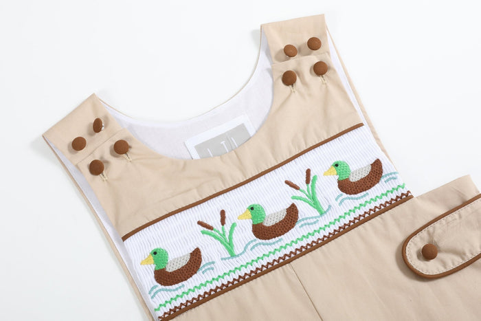 Light Brown Mallard Smocked Overalls - Lil Cactus