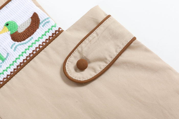 Light Brown Mallard Smocked Overalls - Lil Cactus