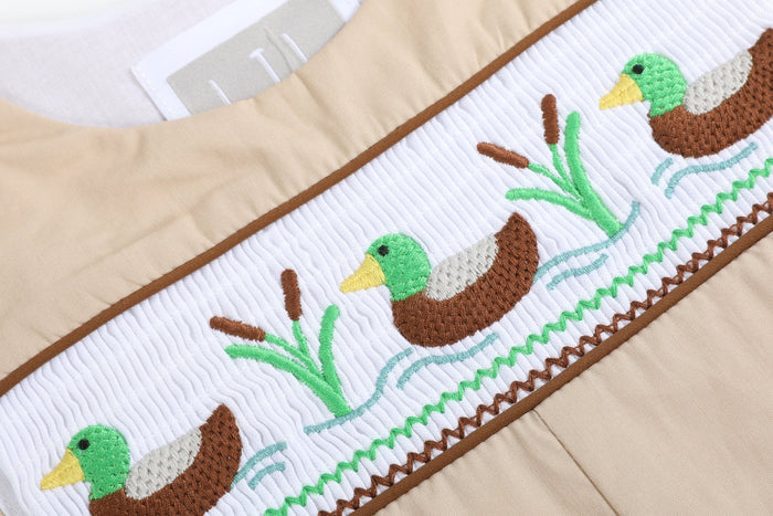 Light Brown Mallard Smocked Overalls - Lil Cactus