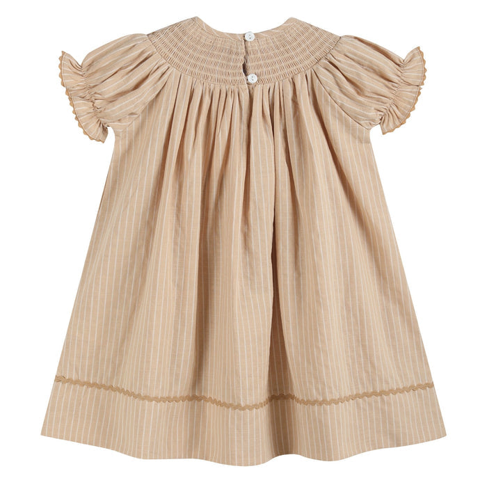 Light Brown Pinstripe Pumpkin Smocked Bishop Dress - Lil Cactus