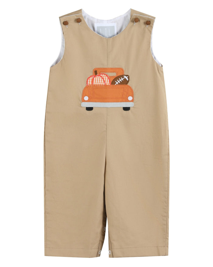 Light Brown Pumpkin Football Truck Overalls - Lil Cactus
