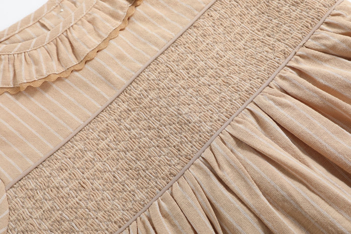 Light Brown Smocked Ruffle Dress - Lil Cactus