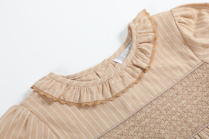 Light Brown Smocked Ruffle Dress - Lil Cactus
