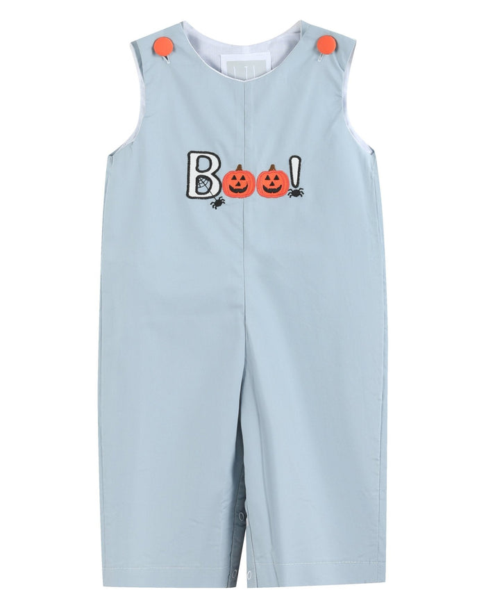 Light Gray 'Boo' Applique Overalls - Lil Cactus