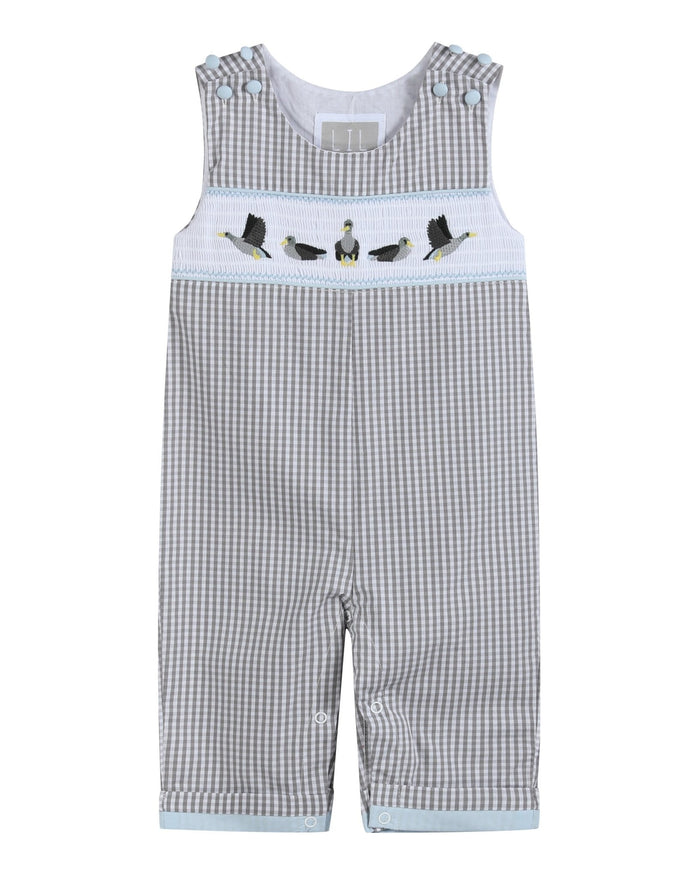 Light Gray Mallard Smocked Overalls - Lil Cactus