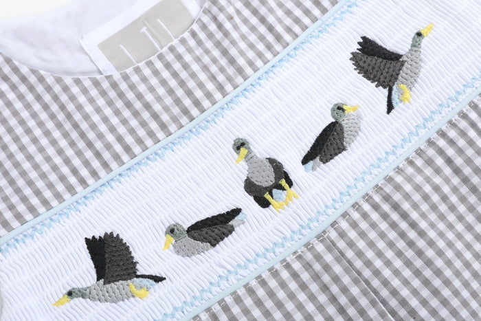Light Gray Mallard Smocked Overalls - Lil Cactus