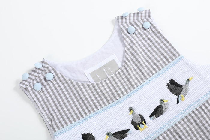 Light Gray Mallard Smocked Overalls - Lil Cactus