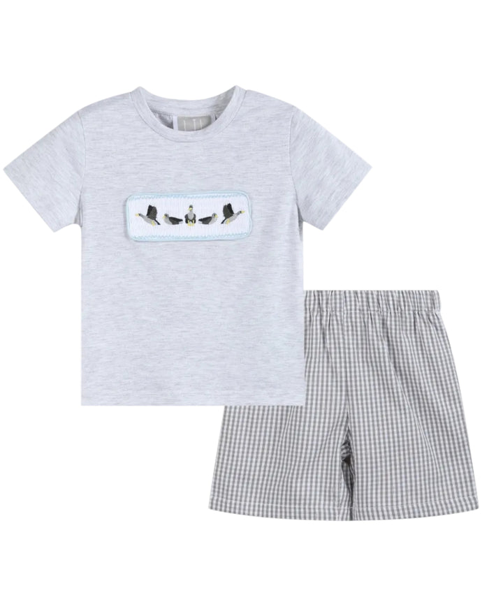 Light Gray Mallard Smocked Shirt and Shorts - Lil Cactus