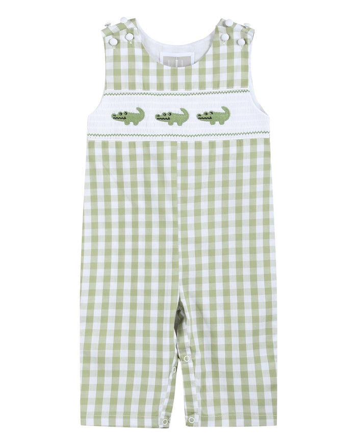 Light Green Alligator Smocked Overalls - Lil Cactus