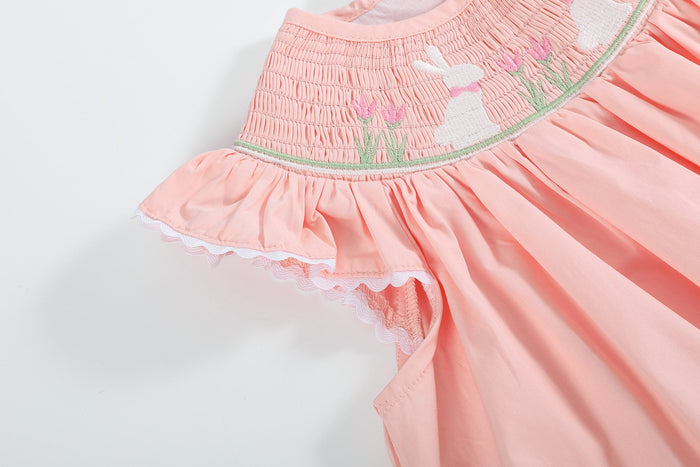 Light Pink Easter Bunny Smocked Bishop Dress - Lil Cactus