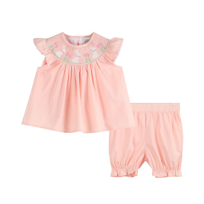 Light Pink Easter Bunny Smocked Top and Bloomer Set - Lil Cactus