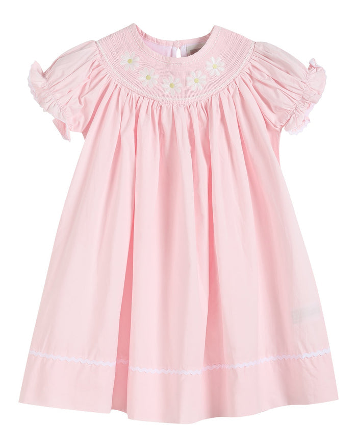 Light Pink Daisy Smocked Bishop Dress - Lil Cactus