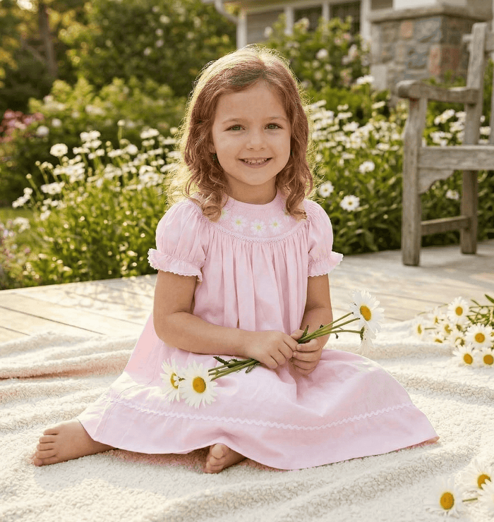 Light Pink Daisy Smocked Bishop Dress - Lil Cactus