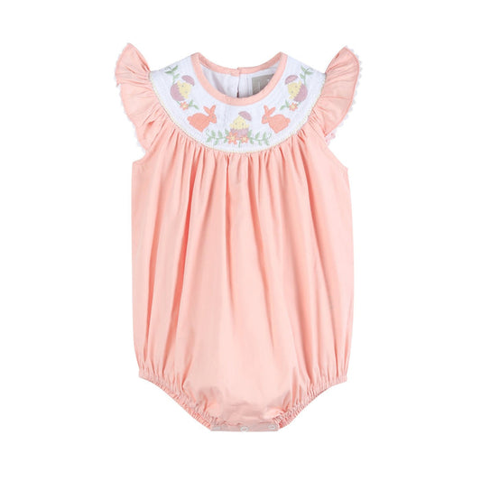 Light Pink Easter Smocked Flutter Romper - Lil Cactus