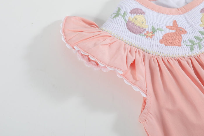 Light Pink Easter Smocked Flutter Romper - Lil Cactus