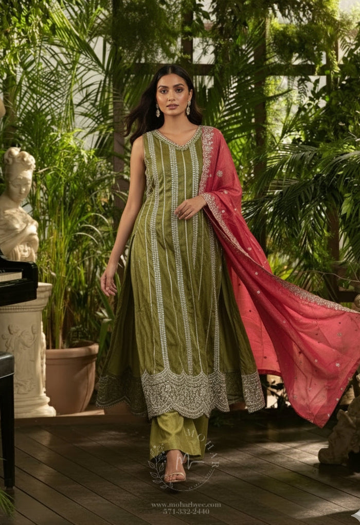 Lime green Straight-Cut Kurta Set