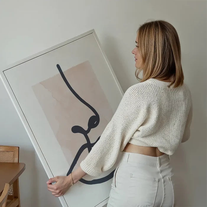 Lips Drawing Watercolour Style Print held up against a living room wall