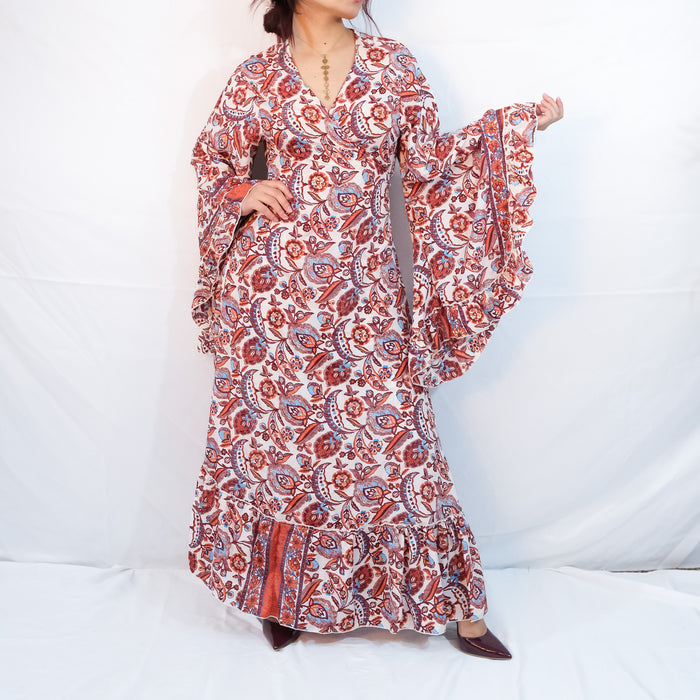 Long Boho Wrap Dress with Ruffles