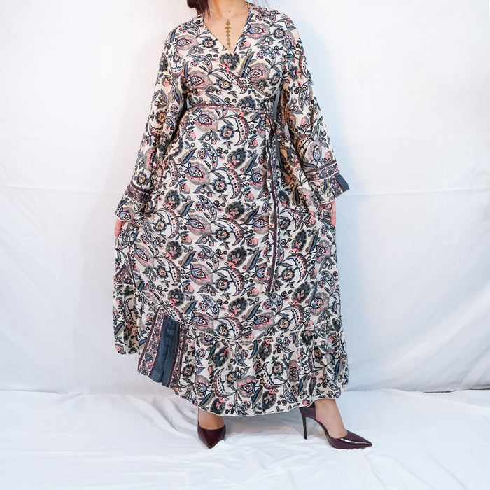 Long Boho Wrap Dress with Ruffles